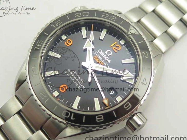 0306 Planet Ocean 600M Co-Axial GMT 43.5mm VSF 1:1 Best Edition Black Dial Orange Markers on SS Bracelet A8605 Super Clone Elegant 8024